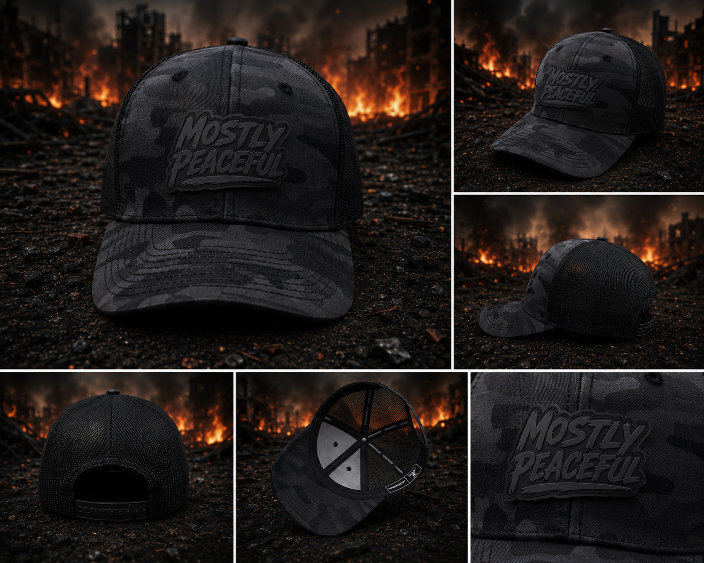 MOSTLY PEACEFUL Black Camo Hat